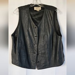 Jacqueline Ferrar black leather‎ button up vest size XL